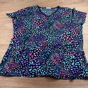 ScrubStar XL Multicolor Animal Print Scrub Top V Neck Nurse Medical Uniform